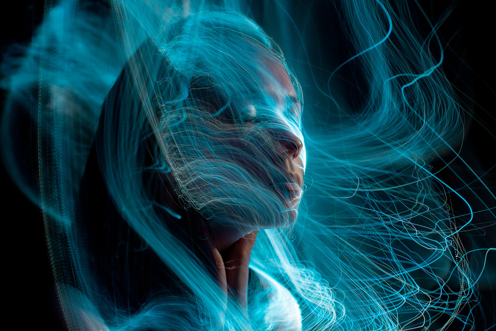 Woman With Blue Hair and Blue Eyes